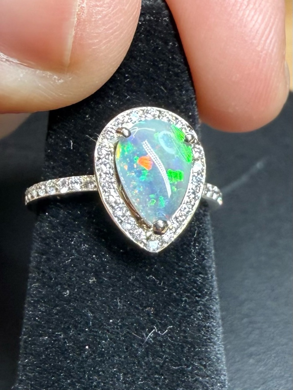 Australian Lightning Ridge Opal and Diamond Ring